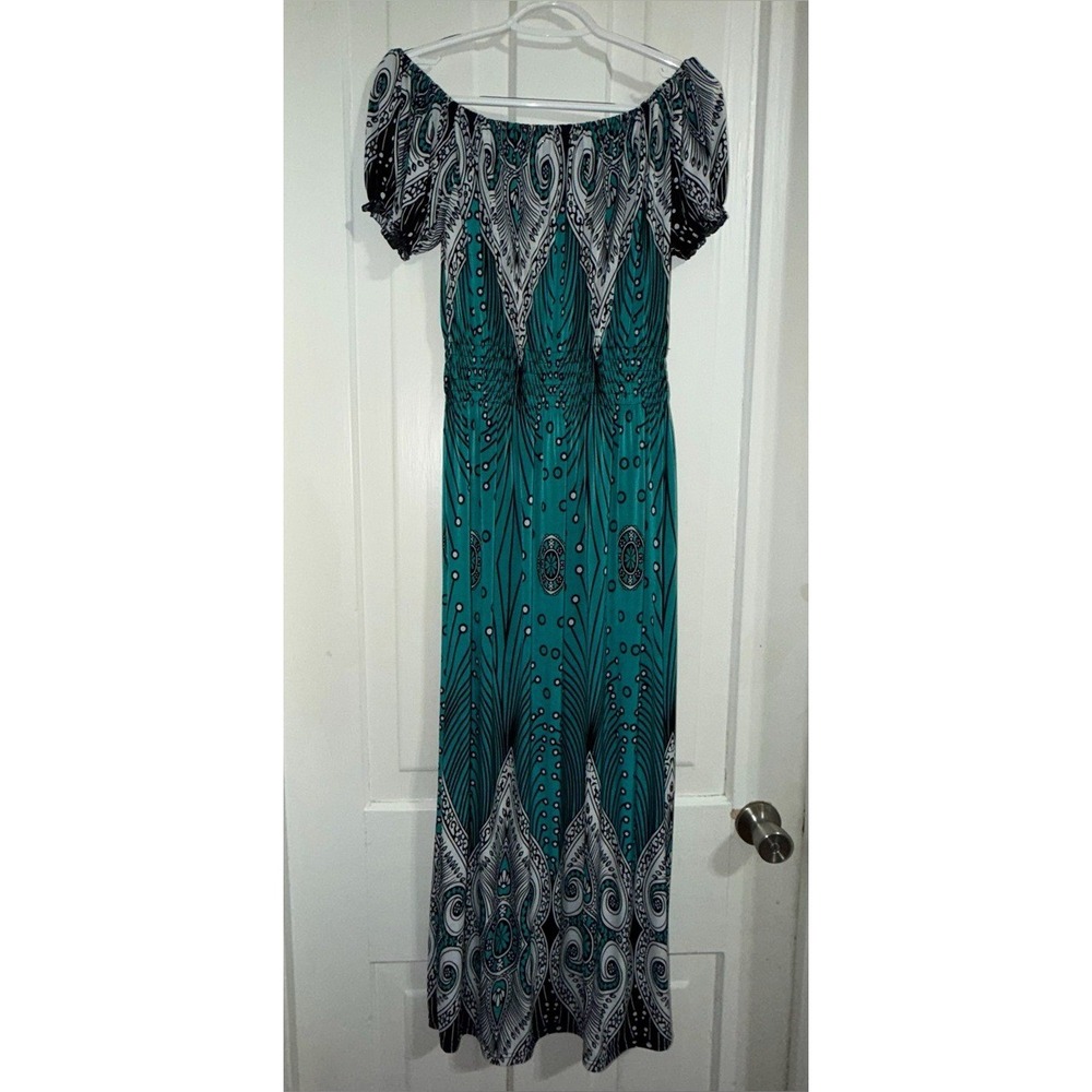 Women's size 3X dress Teal Printed Off-Shoulder Maxi Dress